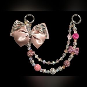 Elegant Pink Beaded Bow Bag Charm